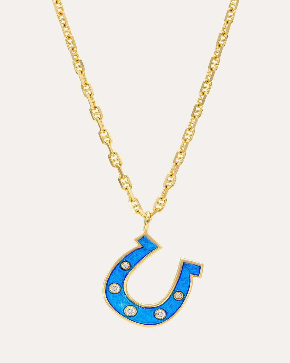 Horseshoe Enamel and Diamond Pendant Necklace